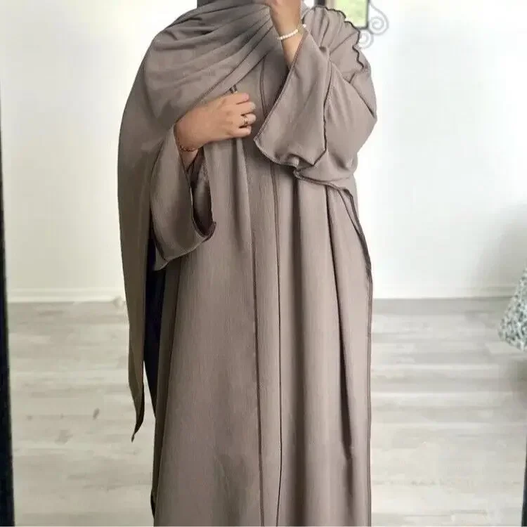 Abaya Kimono Matching Inner Hijab Dress Muslim 2 Piece Set Open Abayas for Women Dubai Kaftan Arabic Turkey Ramadan Islam Outfit