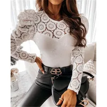 

Women's Blouse Women's Solid Color Stitching Long-sleeved Lace Blouse Shirt Autumn Spring New Fashion Temperament Commute Tops