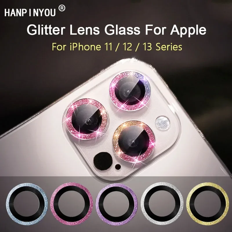 Glitter Diamond Camera Lens Protector Glass Per Iphone 15 14 13 12 Pro Max Metal Lens Ring Back Cover Film Per Iphone 13 12 Mini