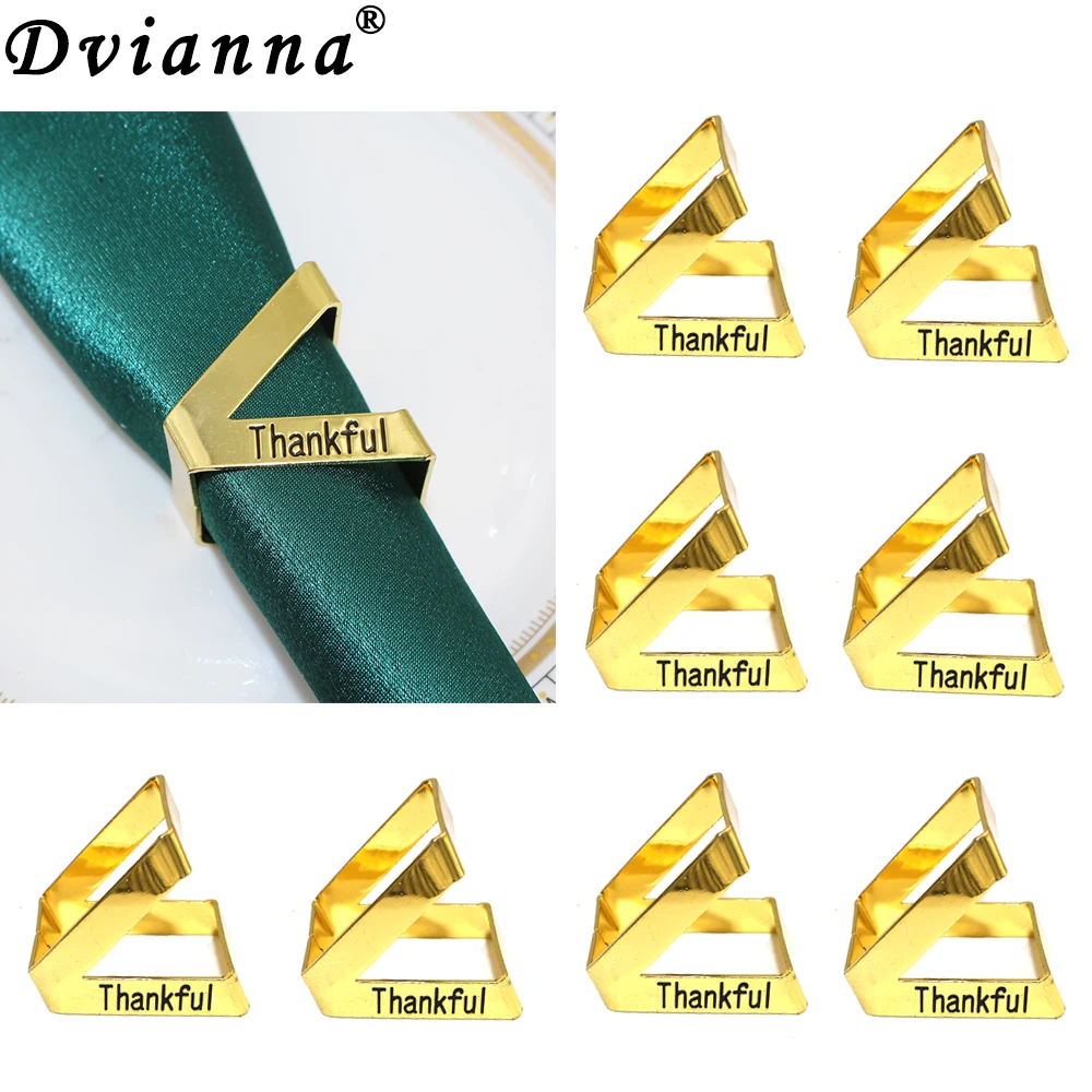 

8Pcs Engraved Thankful Napkin Rings Metal Napkin Holder for Fall Thanksgiving Christmas Wedding Party Holiday Table Decor HWM252