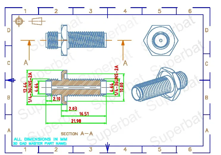 Superbat SMA Female to Jack Bulkhead with O-Ring Straight Long Version RF Coaxial Adapter Connector