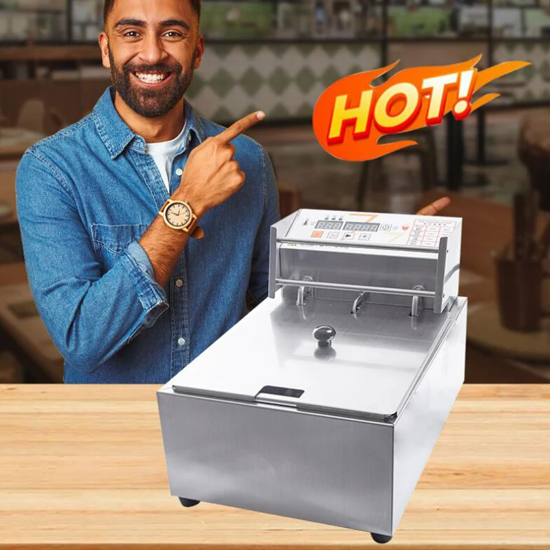 Commercial 110V 220V Electric Fryer Machine Stainless Steel Single Tank 6L Deep Fryer Restaurant Equipment Chicken Chips Fryer 3
