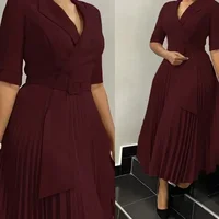 Robe Africaine Dashiki à Plis en Polyester pour Femme, Tenue Élégante à Demi-Manches, Col en V, Ankara, Automne 2025 3