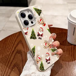 Fodero Shockproof Elegante in Pelle Texture Natale Babbo Natale Alce - Cover a Colore Solido
