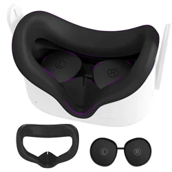 VR Silicone Face Pad and Lens Protector Set - Washable Cover for Enhanced Oculus Quest 2 Experience (Black)