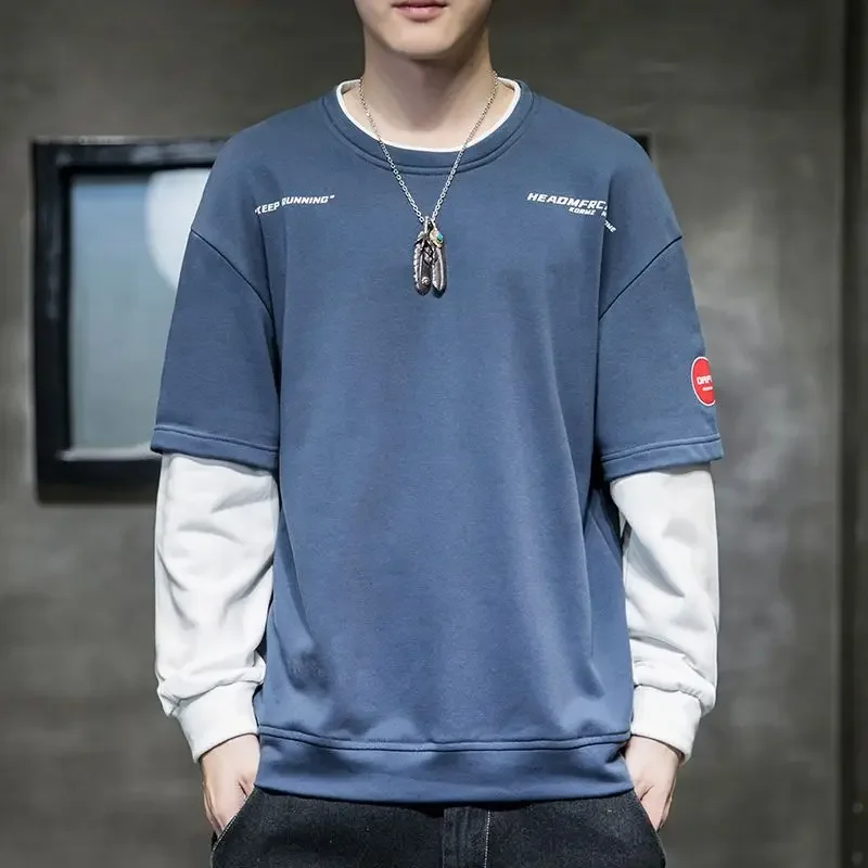 

Pullover Men's Clothing Sweatshirts for Man Black Crewneck Top Round Neck Blue Hoodieless Aesthetic Emo Loose Luxury Winter Warm