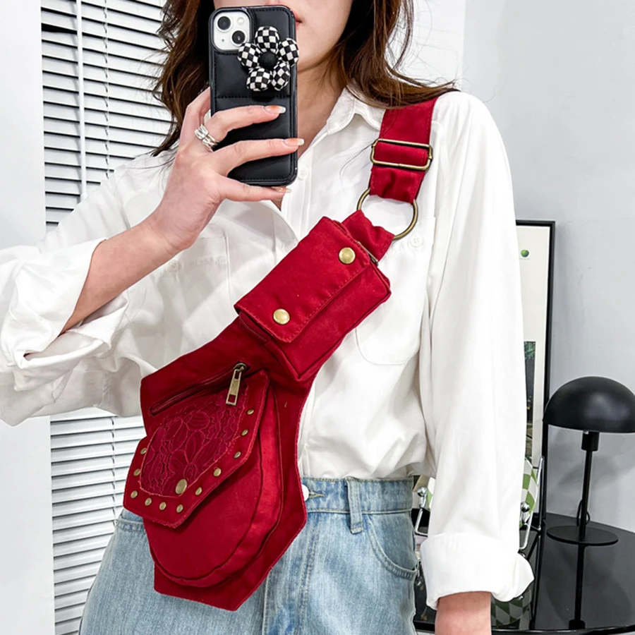 Vintage Hip Bag Bohemian Style Waist Bag Medieval Vikings Pirate Cosplay Costume Chest Bag Unisex Multi-pockets Shoulder Bag 2
