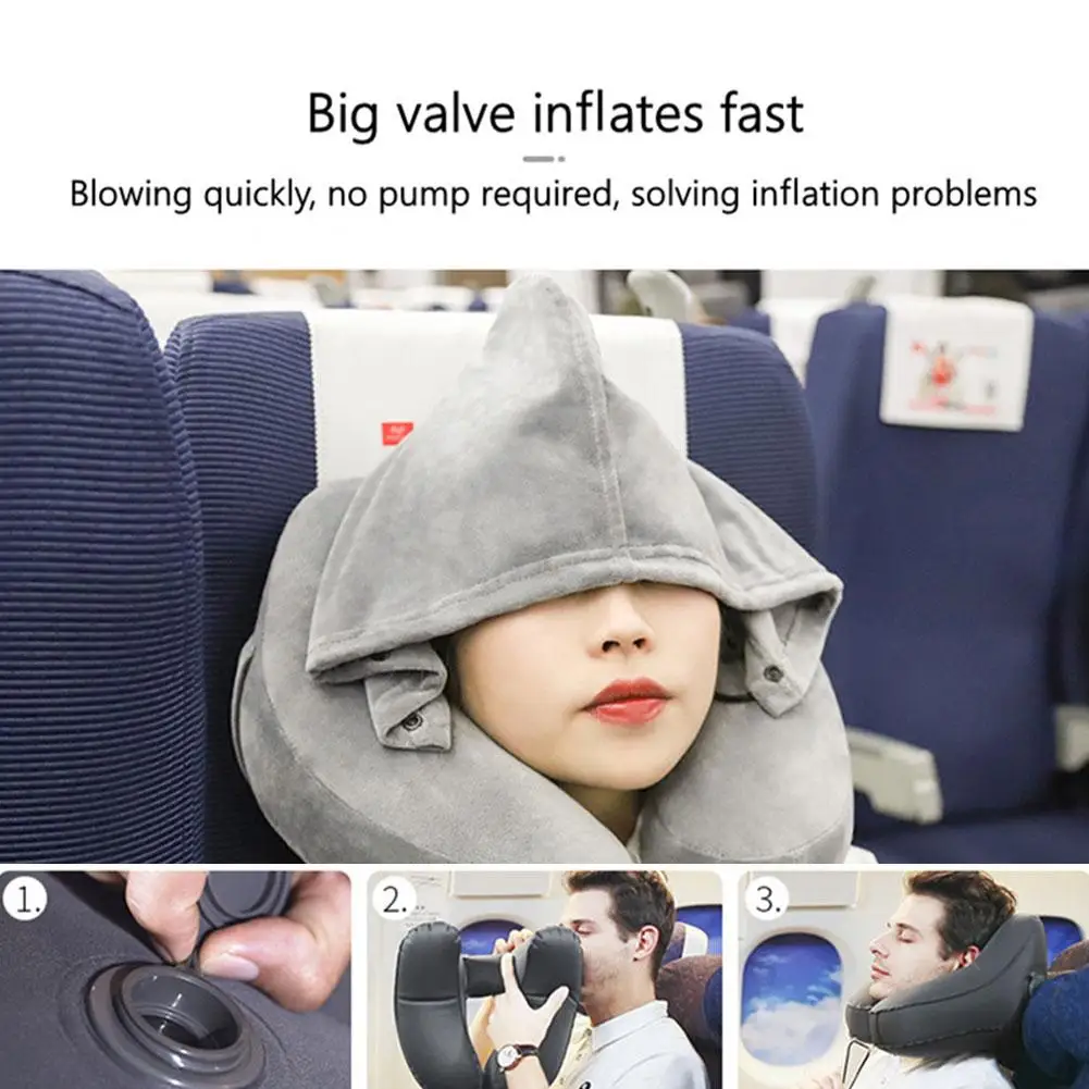 

H Shaped Travel Massage Pillow Removable Inflatable Travel Long Portable Pillow Storage Rest Neck Hooded Car Outdoor Distan S9v6