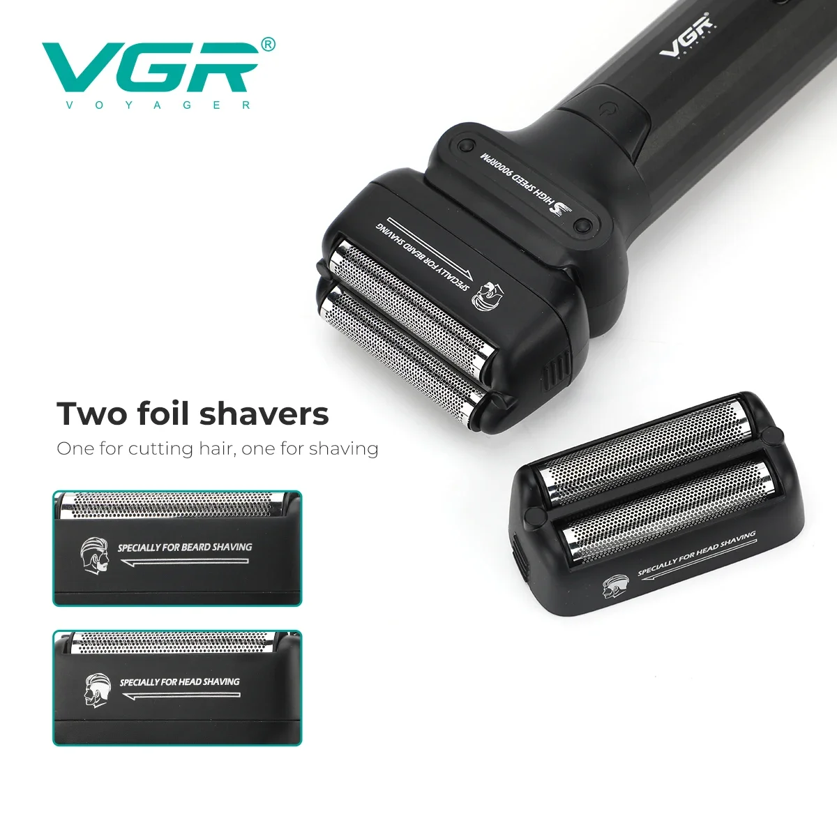 VGR 전기면도기 전문가용 면도기 9000 RPM 수염 트리머 LED 디스플레이 왕복식 남성용 면도기 V-368