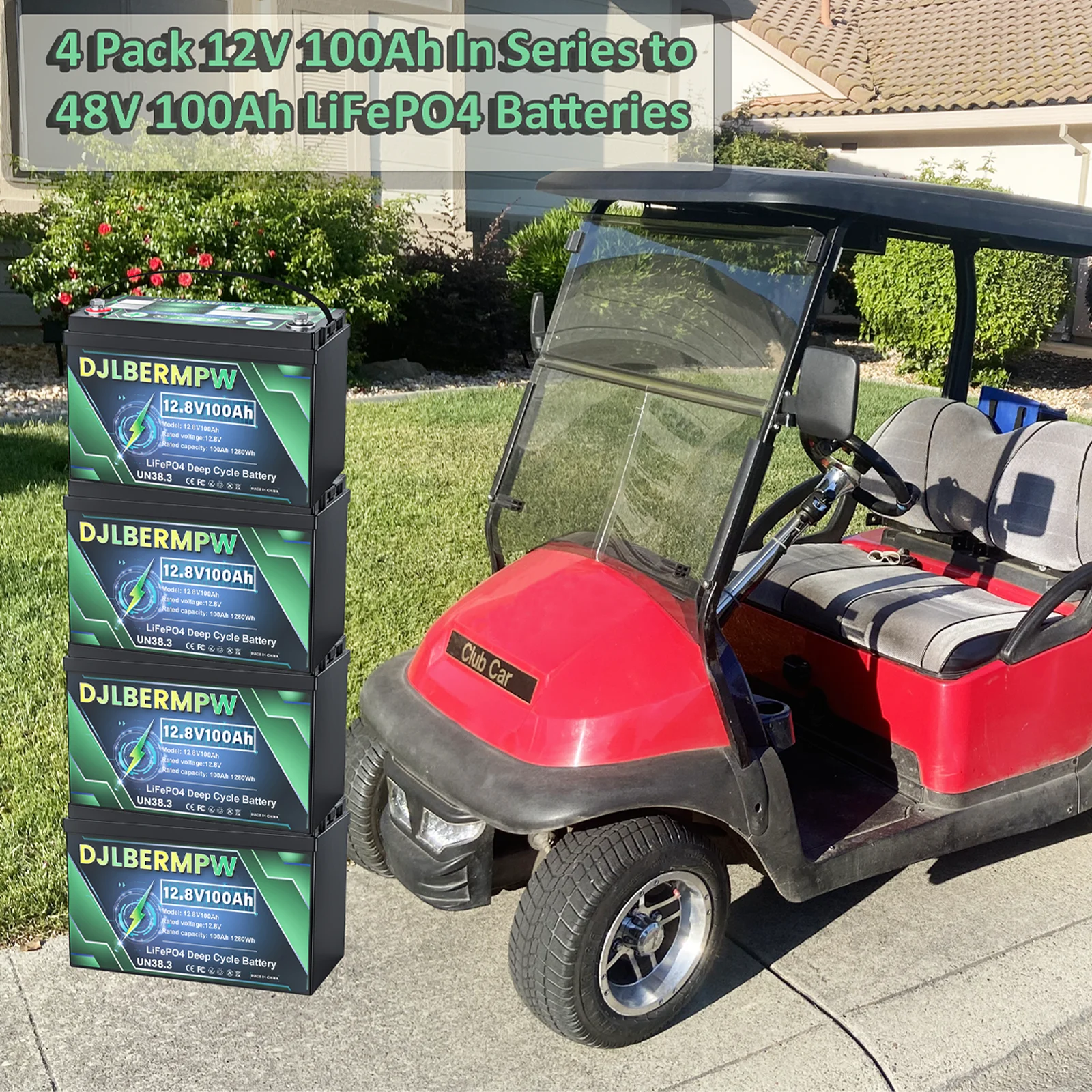 DJLBERMPW 48V 100Ah LiFePO4 Battery Lithium Iron Phosphate Batteries in BMS for Golf Cart Battery 48V 5120Wh, 4 Group 12V 100Ah