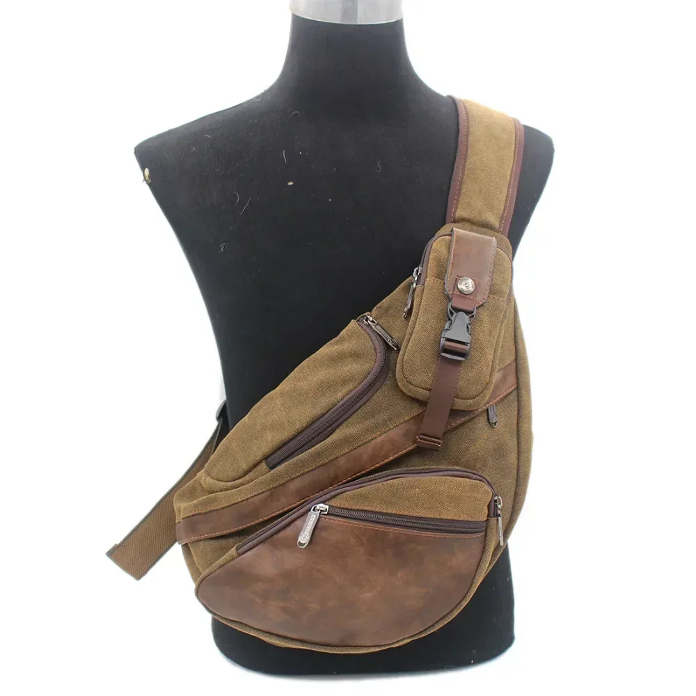 Men Canvas Sling Backpack Coffee Color