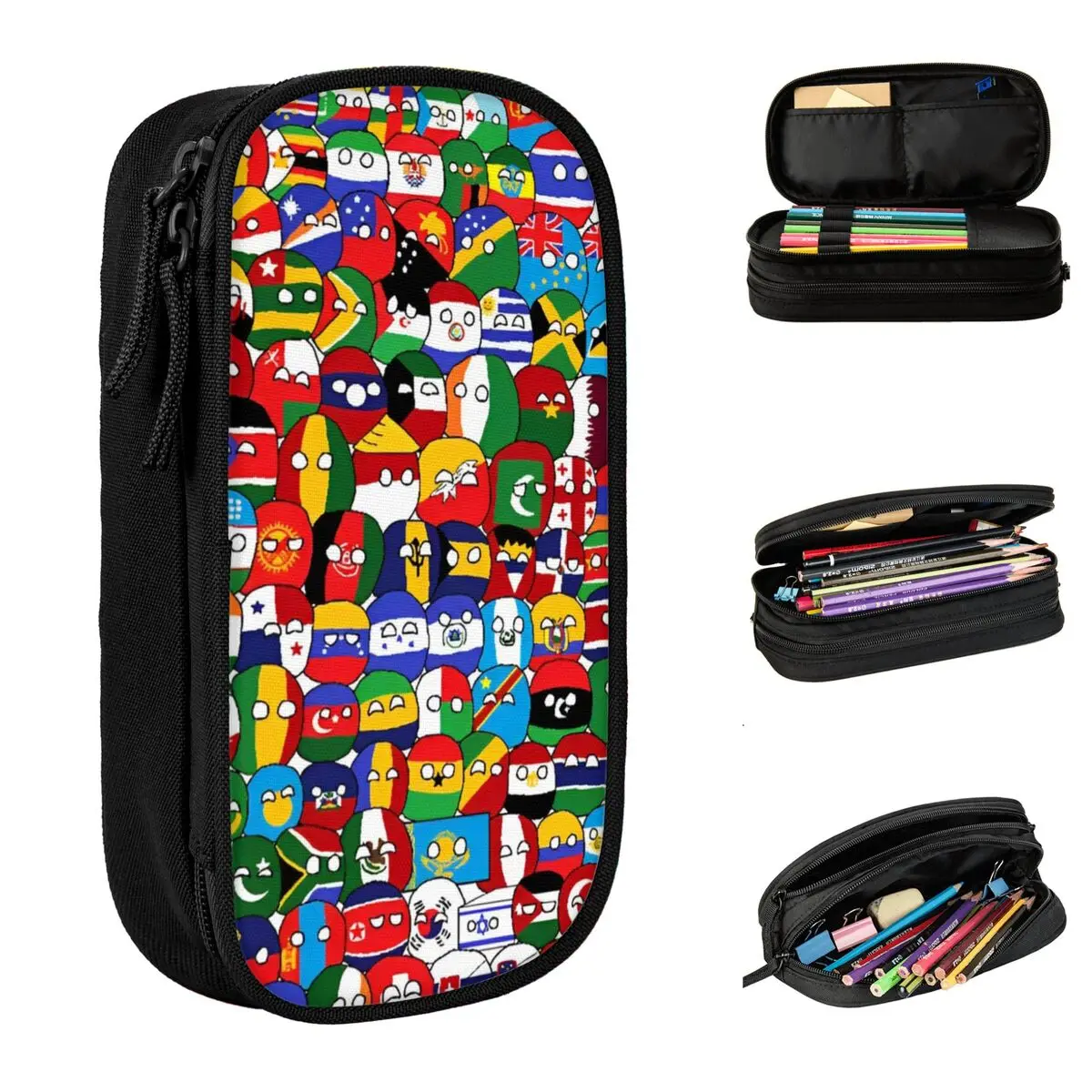 Countryball Cartoon Pencil Case Pen for Student Large Storage Bag School Stationery