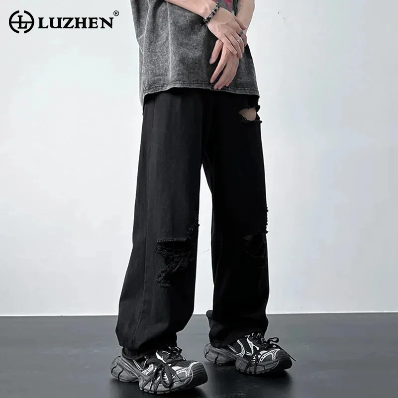 

LUZHEN 2024 Broken Hole Street Denim Pants Men's Original Spring Stylish Design Baggy Straight Jeans Trendy Free Shipping D2f880