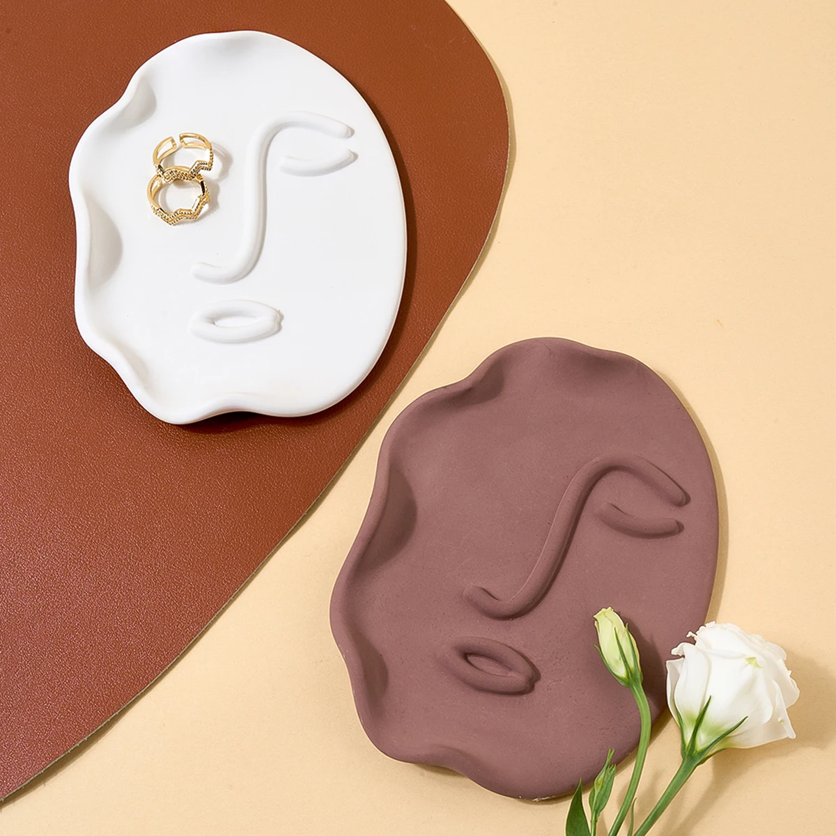 Nordic Design Tray Silicone Mold DIY Abstract Human Face Plaster Epoxy Resin Jewelry Storage Plate Molds Home Decor Craft Gifts Silicone Mold