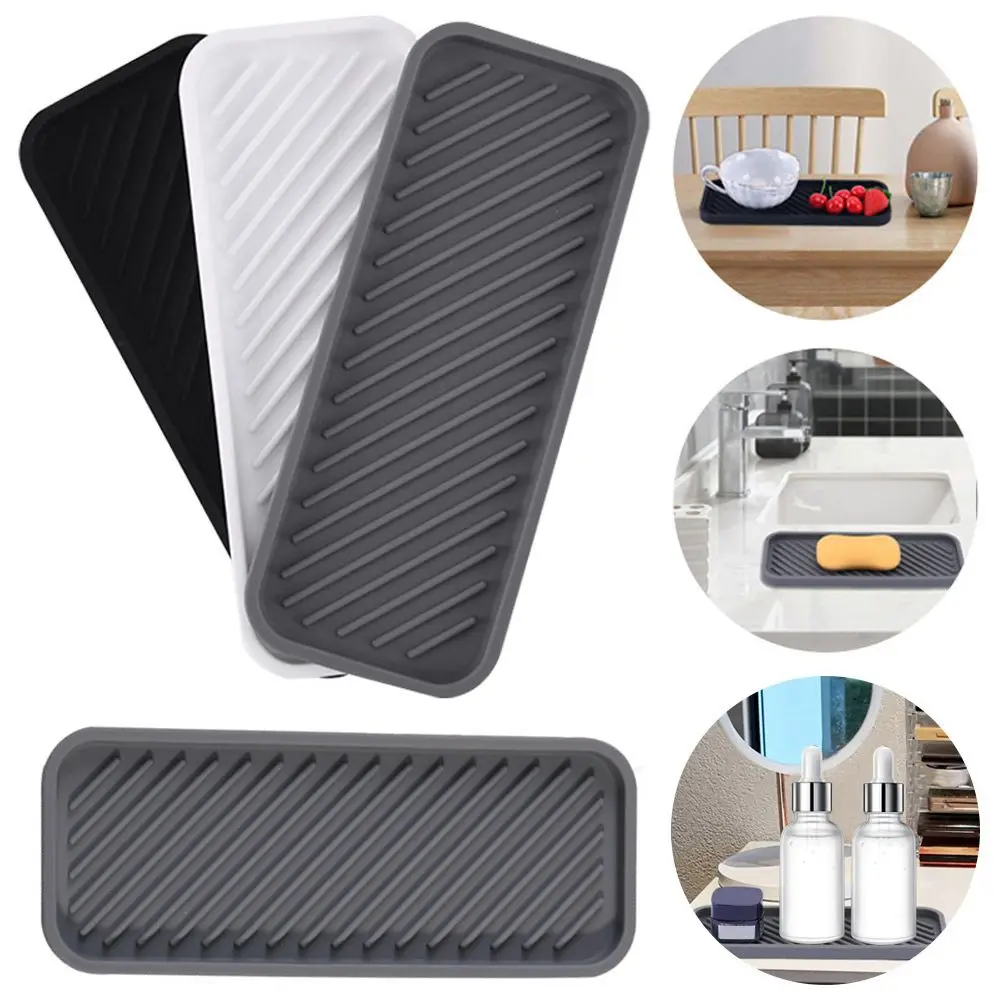 Kitchen Sink Silicone Tray Soap Dish Holder With Built-in Drain Lip Draining Countertop Sink Scrubber soap holder soap dish rack shower soap tray
