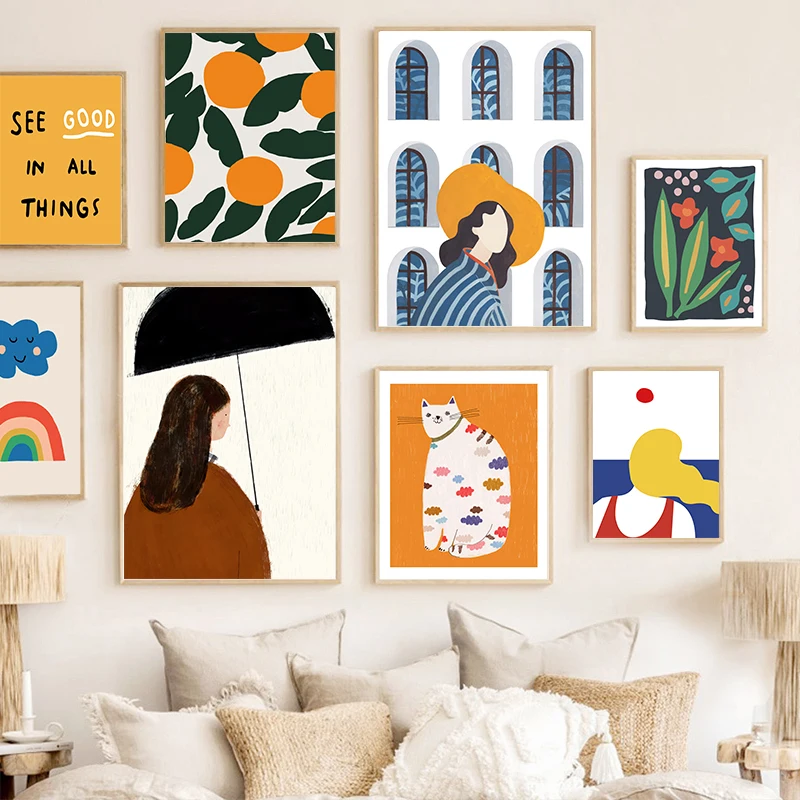 

Abstract Flower Market Plant Cat Girl Wall Art Nordic Posters Canvas PaintingAnd Prints Wall Pictures For Living Room Decor