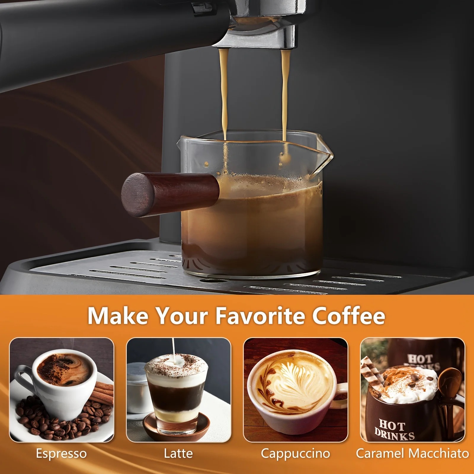 Aeomjk Semi-Automatic Espresso Machine 20 Bar, Professional Coffee Machine Cappuccino Latte Machine with Steam Milk Frother, Espresso Machine with 1.5L Detachable Water Tank 5
