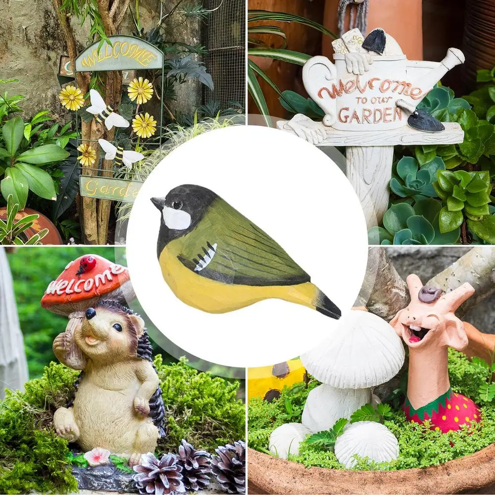 Description Picture 5 of itemWooden Bird Ornaments Miniature Garden Decoration Sparrow Bird Statues Realistic Outdoor Statues Garden Sculptures & Figurines