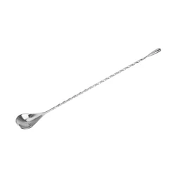 Premium Stainless Steel Spiral Pattern Cocktail Mixing Spoon - Teardrop Bar Stirrer Tool (30cm Silver)