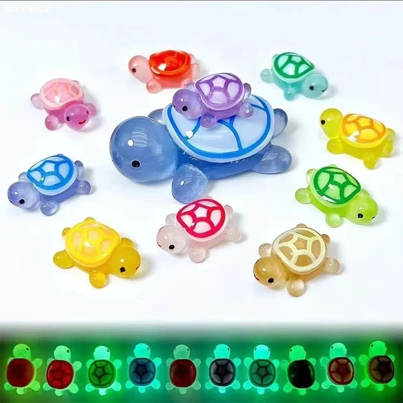 Mini Luminous Turtle Home Decor Landscaping Resin Crafts Glowing Turtle Garden Fish Tank Miniatures Ornaments Decoration 6/10pcs Resin Ornaments
