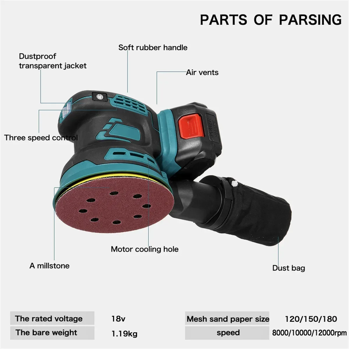 125mm Brushless Random Orbital Electric Sander Grinder for Makita 18V Battery