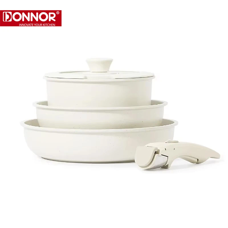 ドナー ホットセール 家庭用キッチン 5点セット 取っ手取り外し可能 ノンスティック ダイキャスト 鍋 調理器具セット