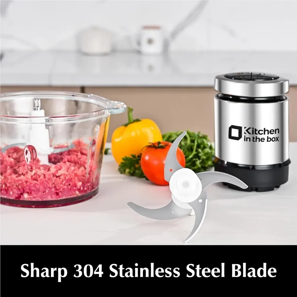 Food Processors,Small Meat Grinder & Food Chopper Electric Vegetable Chopper with 2 Bowls (8 Cup+8 Cup)& 2 Bi-Level Blades 4
