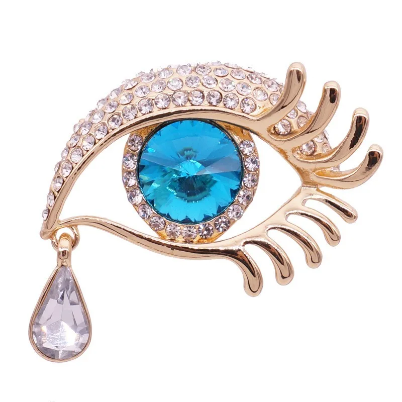 Fashion Tearful Big Eyed Crystal Brooch Diamond Studded Long Eyelashes Eye And Chest Flowers UNISEX Banquet Dresses Accessories