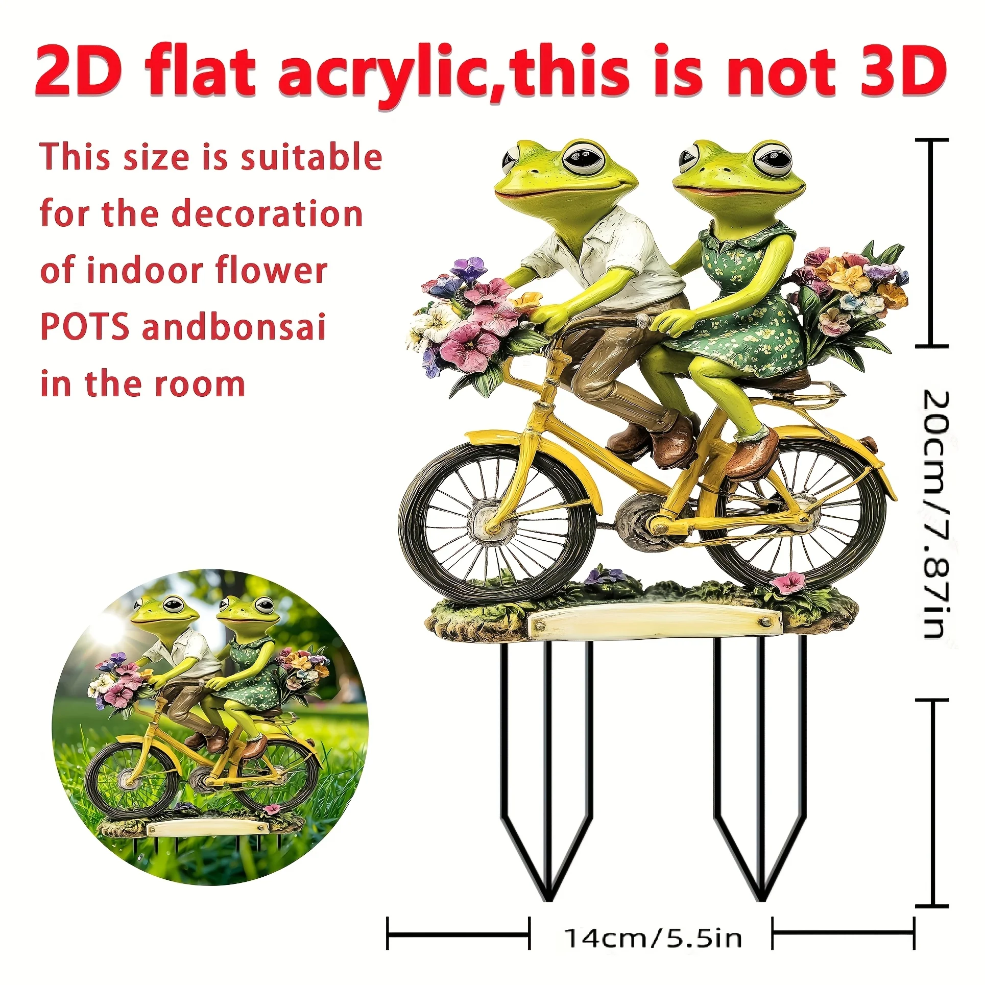 garden decoration A pair of frogs riding bicycles garden decoration sun pendant-2D acrylic flower bicycle couple decoration sign