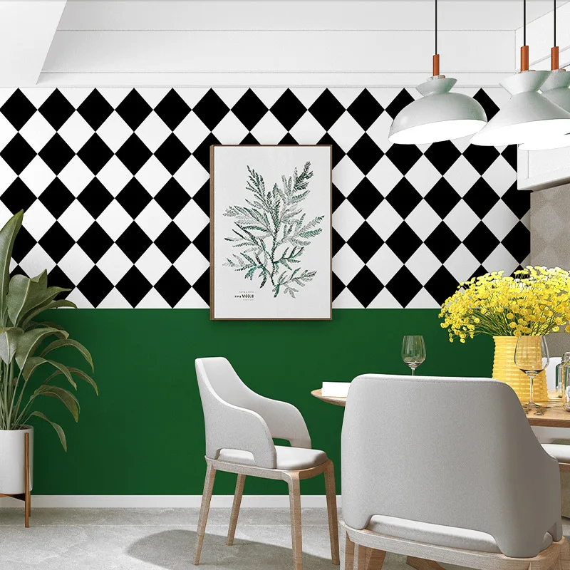 

Noridc Geometric 3D Vinyl PVC Wall Papers Black White Rhombus Wallpaper Roll for Living Room Background Mural Papel Pintado