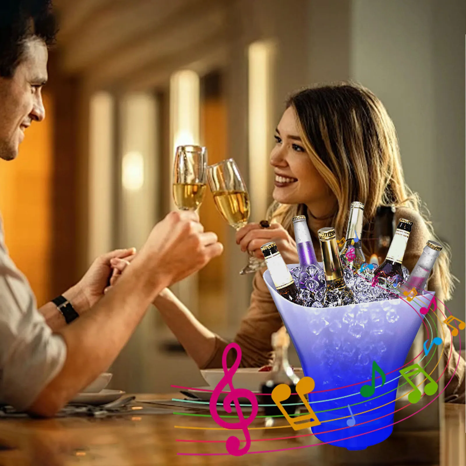 Light 7 Color Ice Bucket Subwoofer Wine Barrel LED Light Small Speaker Camping Ice Buckets LED Storage Containers Supplies