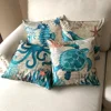 1pc Cove Single Side Square CushionCovers Seahorse Whale Starfish Turtle Blue Ocean Square Throw PillowCover Linen Material 1
