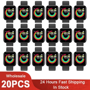 Wholesale 20Pcs Smartwatch D20 Men Women Smart Watch Y68 Fitness Tracker Sport Heart Rate Monitor Wristwatch Pro for IOS Android 1