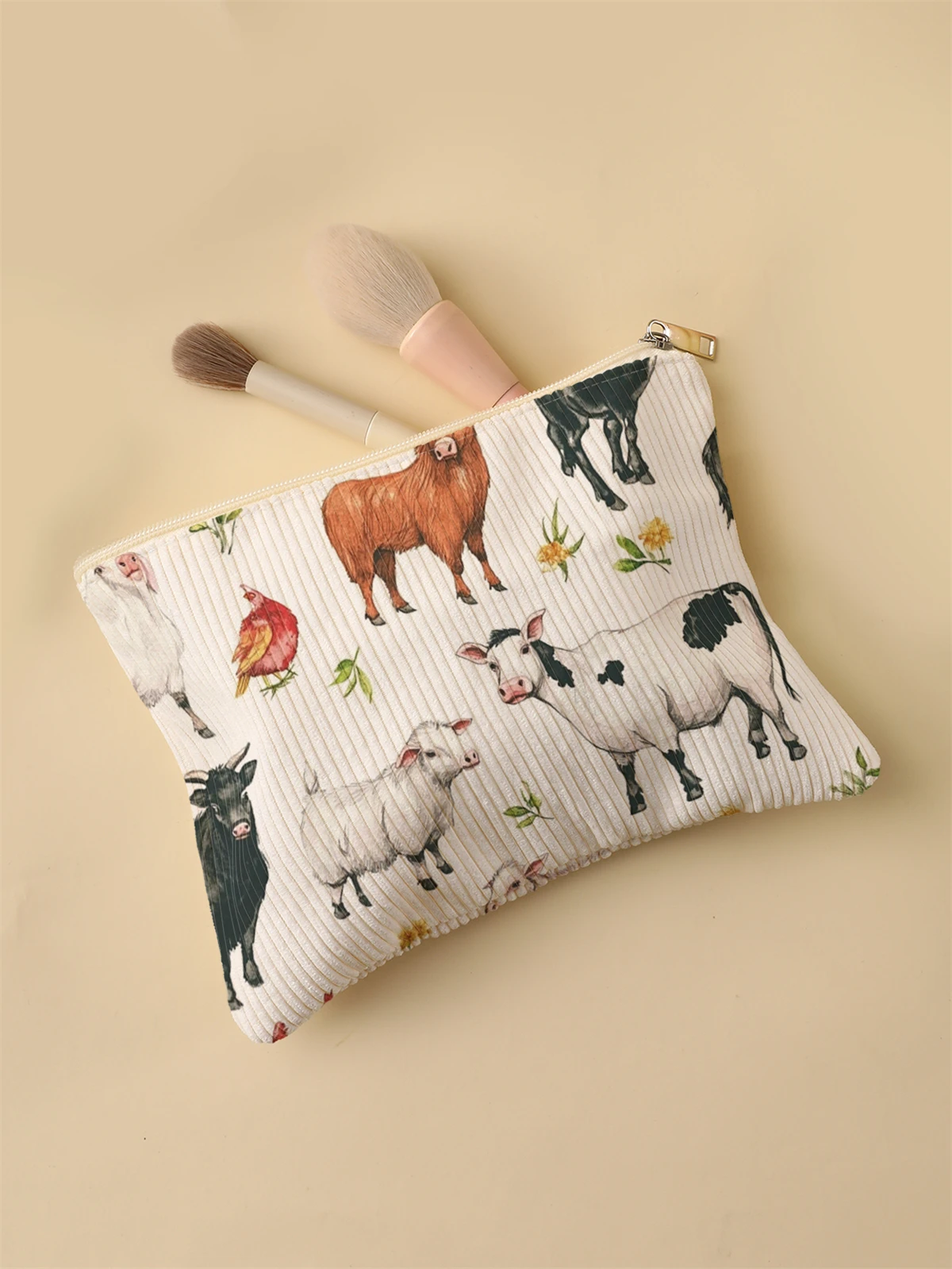 Women's Corduroy Travel Cosmetic Bag Portable Large Capacity Makeup Storage Organizer Zipper Clutch Purse Make up Bag