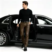 Pantalon droit en simili cuir pour hommes, coupe slim, décontracté, streetwear, pour le bureau, les voyages quotidiens 2