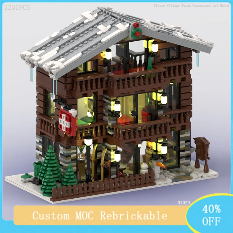 

Creative Street View Model MOC Winter Village Swiss Restaurant and Hotel Building Block Model DIY Children's Toys Christmas Gift