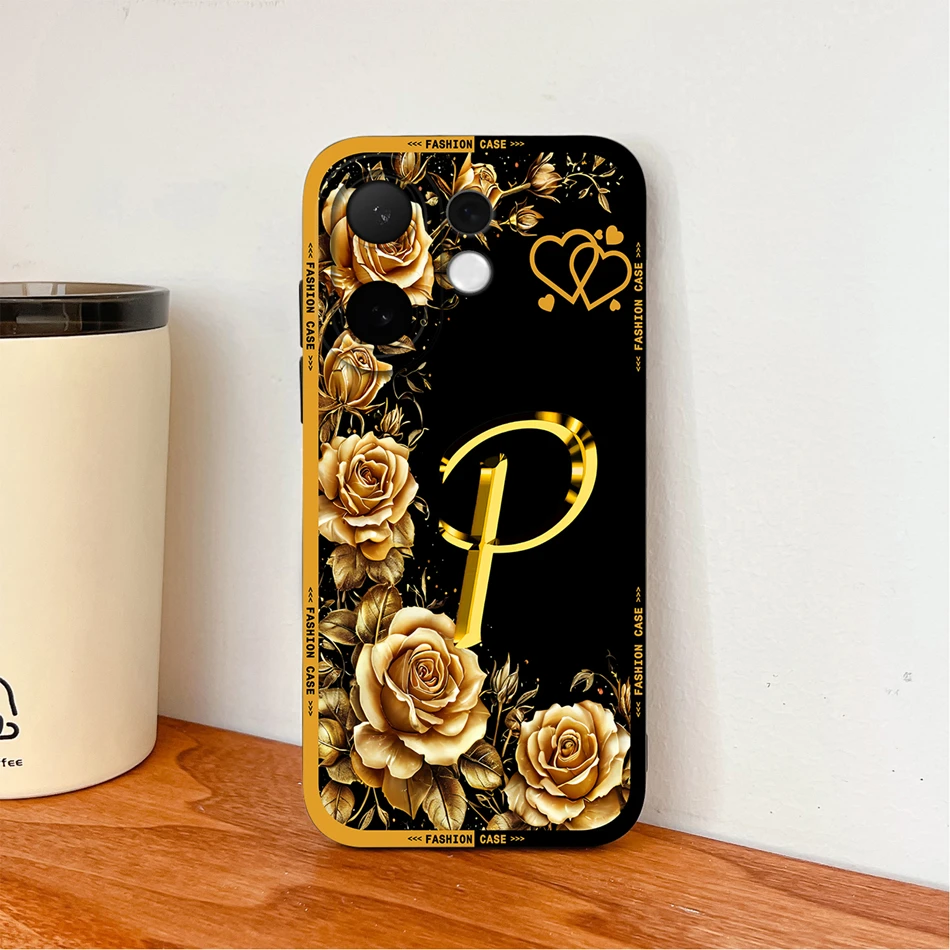 Fashionable Rose Letters Soft Liquid Silicone Phone Case with Camera Coverage and Anti-Drop Protection