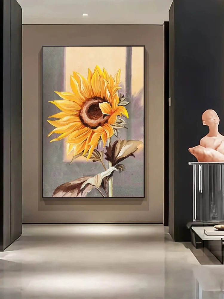 

OuzerQing 100% Handmade Oil Painting On Canvas Modern Abstract Sunflower Wall Art Living Room Picture Home Decoration Unframed