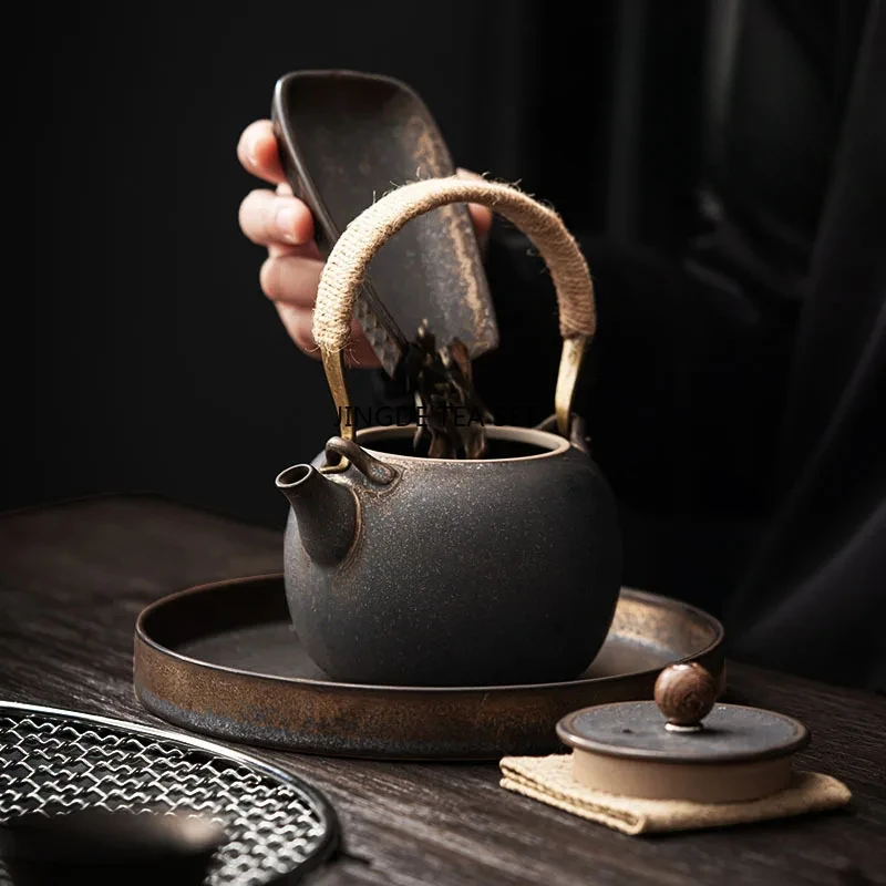 475ml Japanese style retro ceramic teapot for home use large capacity tea making tea set Kung Fu tea set accessories