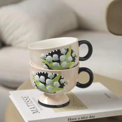

1pc Hand-painted Medieval Lily Of The Valley Mug Ceramic Coffee Cup