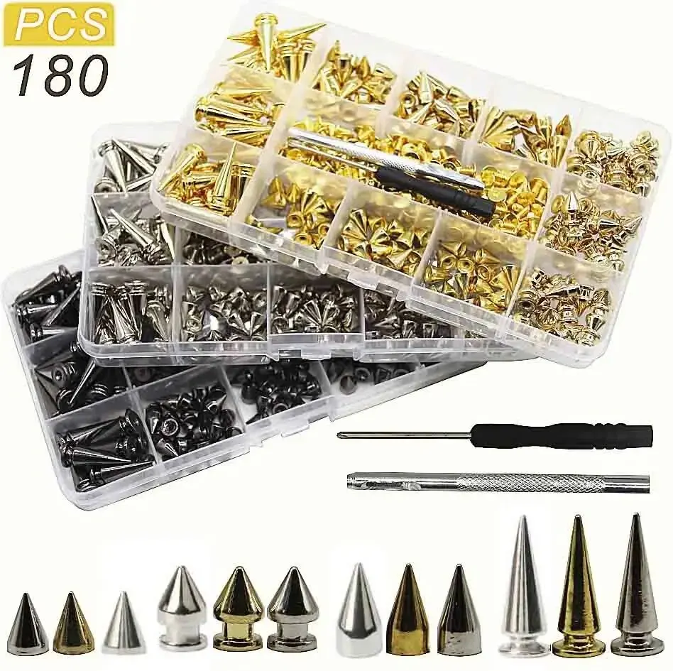 180/80 Sets Punk Rivet Screw Back Studs and Spikes Kit with Tools Leather Craft Bullet Cone DIY for Collar Bracelet 180/80 Sets Punk Rivet Screw Back Studs and Spikes Kit with Tools Leather Craft Bullet Cone DIY for Collar Bracelet