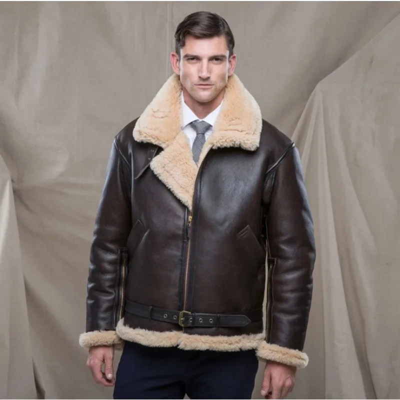 

2023 Autumn Winter Leather Jacket Men Sheep Shearling Lambskin Warm Jackets Parka Pilot Men's Natural Sheepskin Fur Coat New