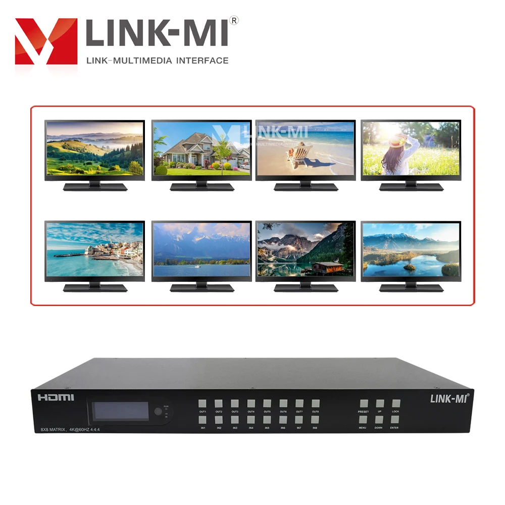 LINK-MI 4K60Hz 8x8 HDMI2.0 매트릭스 아날로그 및 SPDIF 오디오 추출 지원 EDID, 아크, IP/웹 GUI 제어 4K UHD 비디오 스위치