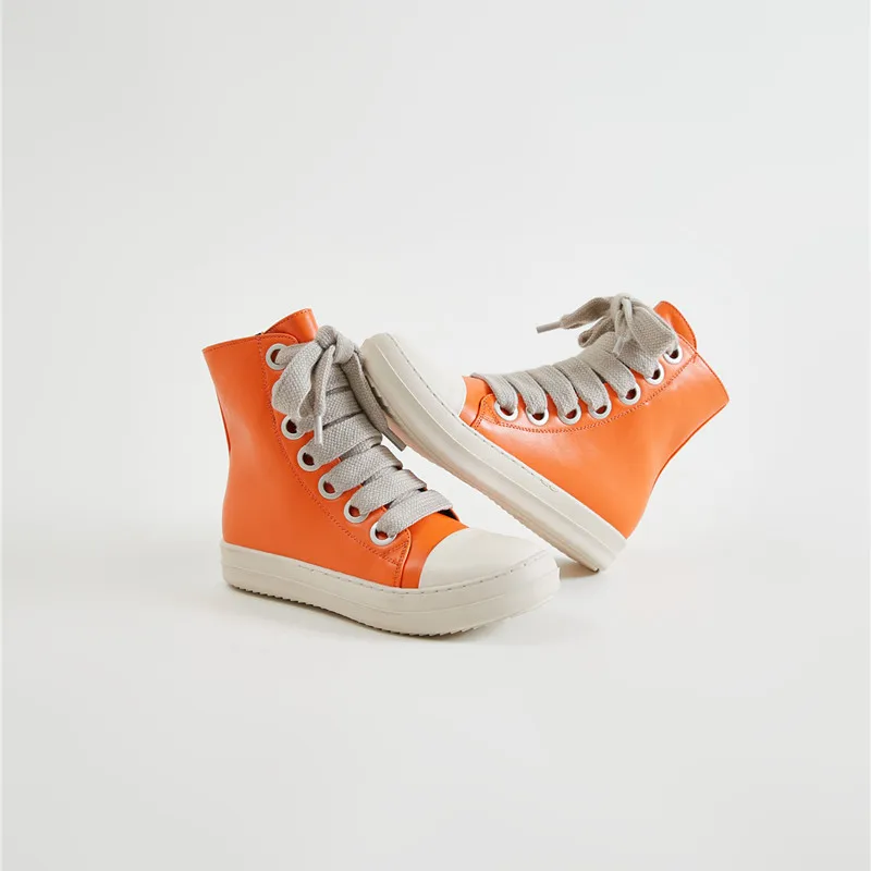 

Casual Leather Shoes Luxury Trainers Ankle Thick Shoelace Lace Up Sneaker Zip High-TOP Flats Black Ankle Boot For Women