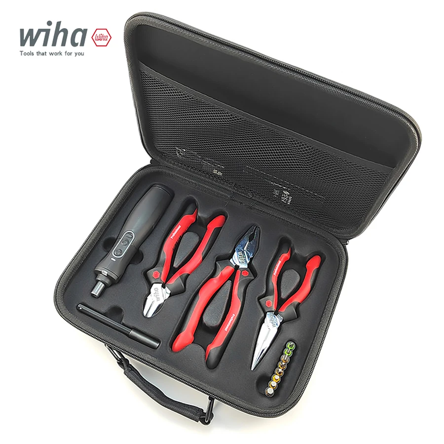 

WIHA 15 Pieces Multi-function Pliers Set with Electric Screwdriver Needle Nose Pliers Wire Cutters Diagonal Pliers NO.90001C