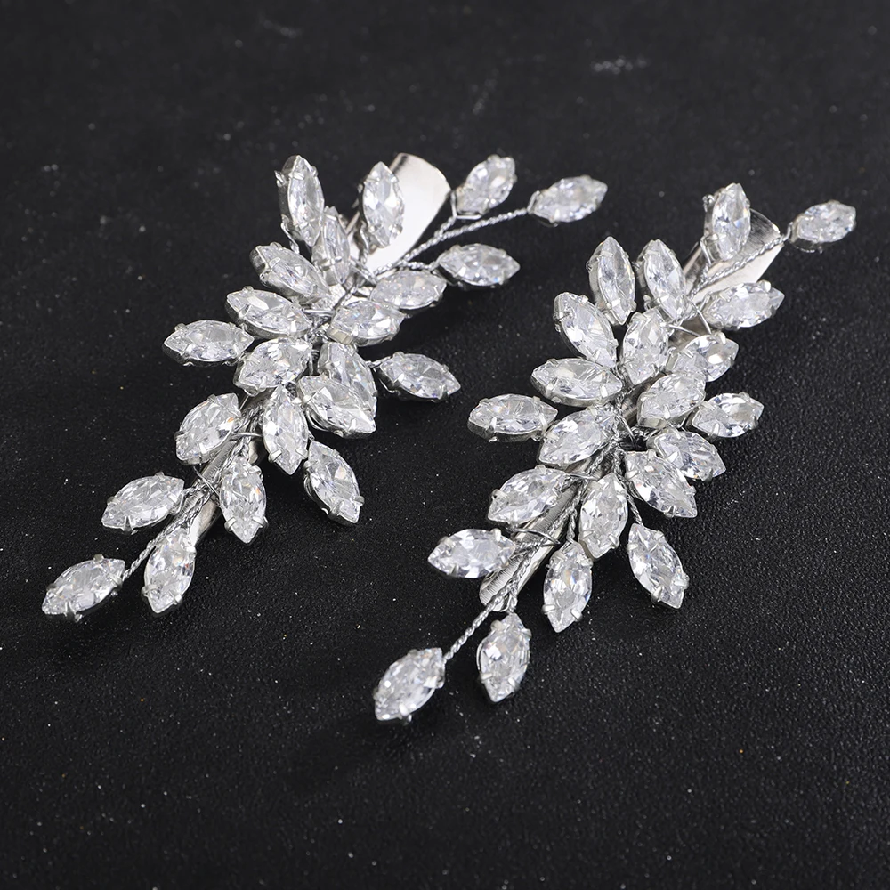 Women Wedding Zircon 2PCS Hair Clips Silver Bridal Bride Hair Accessories Jewelry Vintage Party Prom Ornaments Headdress