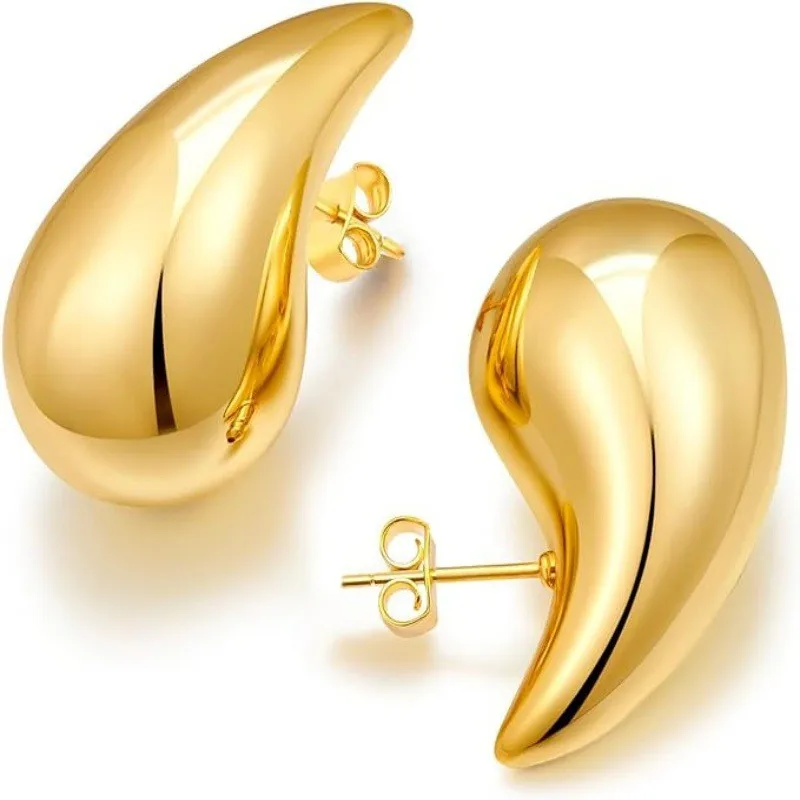 Hohle Wassertropfen-Ohrringe aus 925er-Sterlingsilber, europäische und amerikanische High-End-Galvanik, 18 Karat Gold, glänzend, einfacher Schmuck, Geschenk – Detail 10