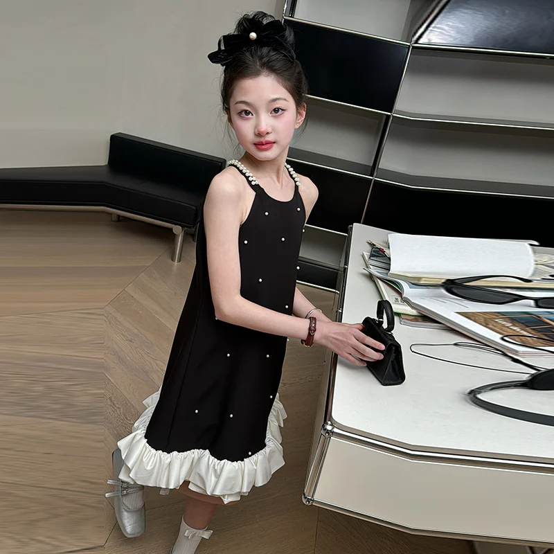blue dress for baby girl Long Sleeves Gold Sequin Black Satin V Back Flower Girl Dress