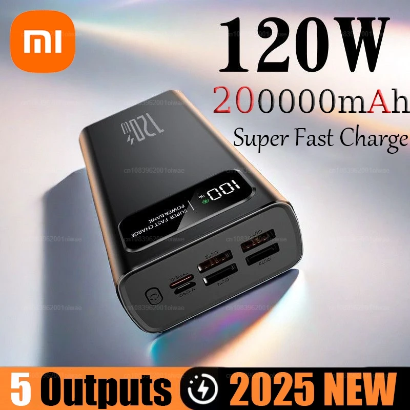 Power Bank Xiaomi 200000mAh 120W Super Fast Charging High Capacity Digital Display For Iphone Samsung Huawei