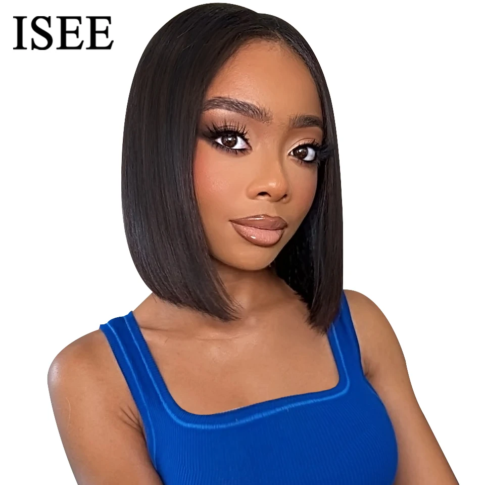 

Wear Go Glueless Wigs ISEE Hair Bob Brazilian Straight Short 6x4 HD Lace Closure Wig Glueless Preplucked Human Wigs Ready to Go